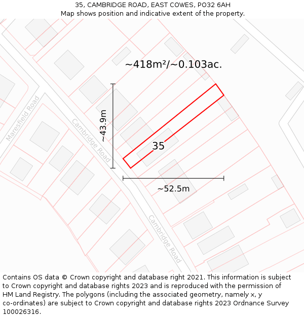 35, CAMBRIDGE ROAD, EAST COWES, PO32 6AH: Plot and title map