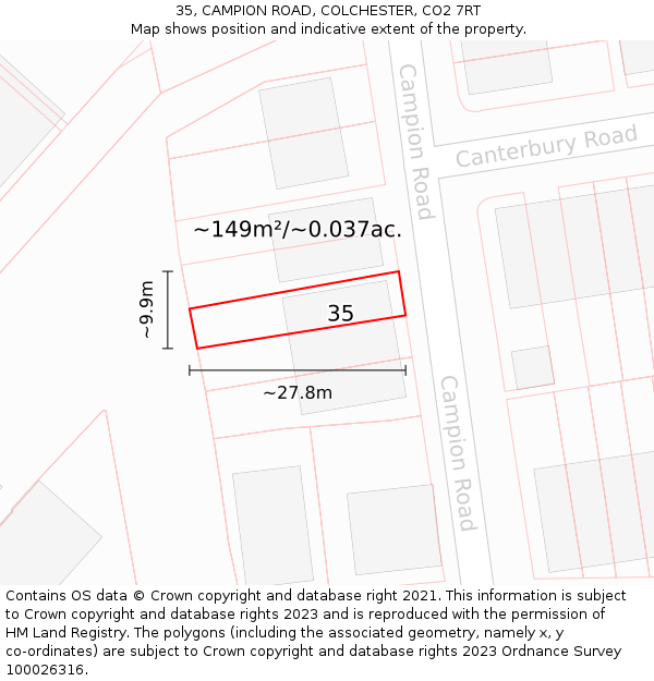 35, CAMPION ROAD, COLCHESTER, CO2 7RT: Plot and title map