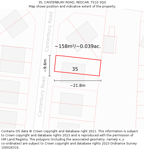 35, CANTERBURY ROAD, REDCAR, TS10 3QG: Plot and title map