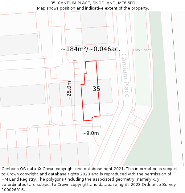 35, CANTIUM PLACE, SNODLAND, ME6 5FD: Plot and title map