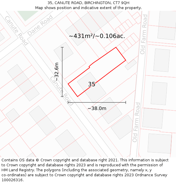 35, CANUTE ROAD, BIRCHINGTON, CT7 9QH: Plot and title map