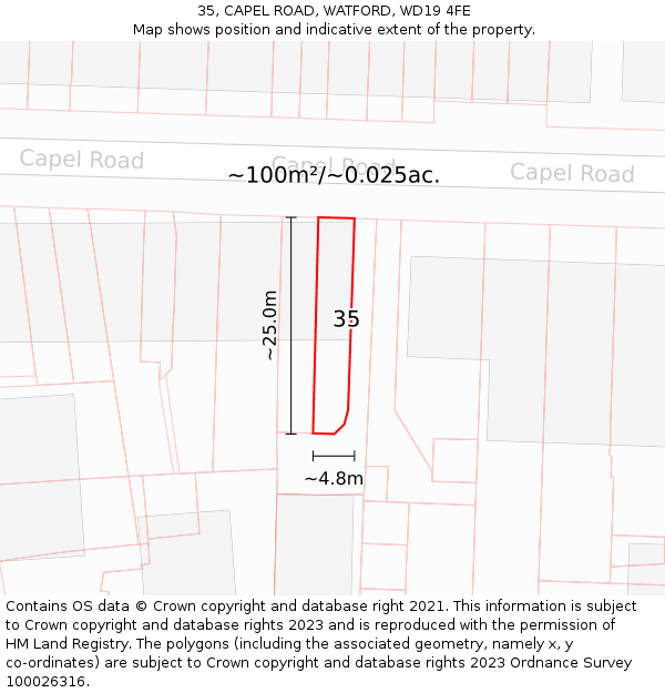 35, CAPEL ROAD, WATFORD, WD19 4FE: Plot and title map