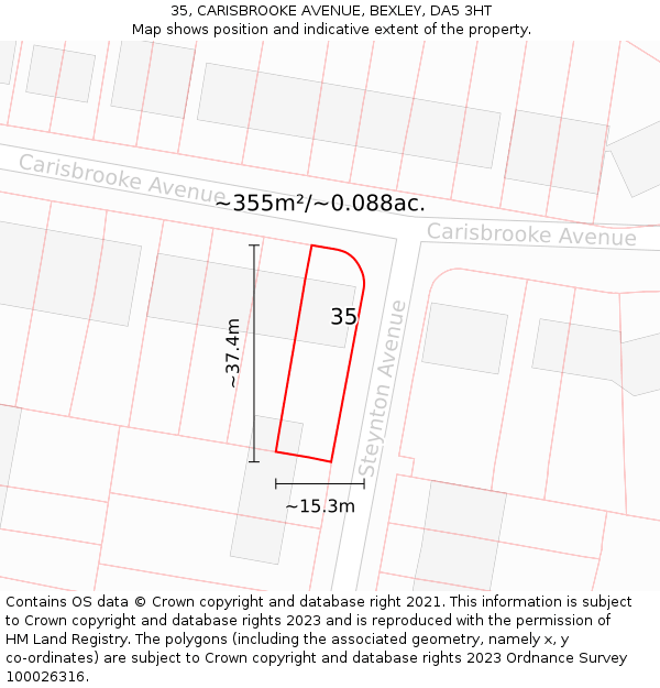 35, CARISBROOKE AVENUE, BEXLEY, DA5 3HT: Plot and title map