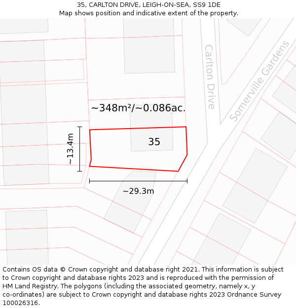 35, CARLTON DRIVE, LEIGH-ON-SEA, SS9 1DE: Plot and title map