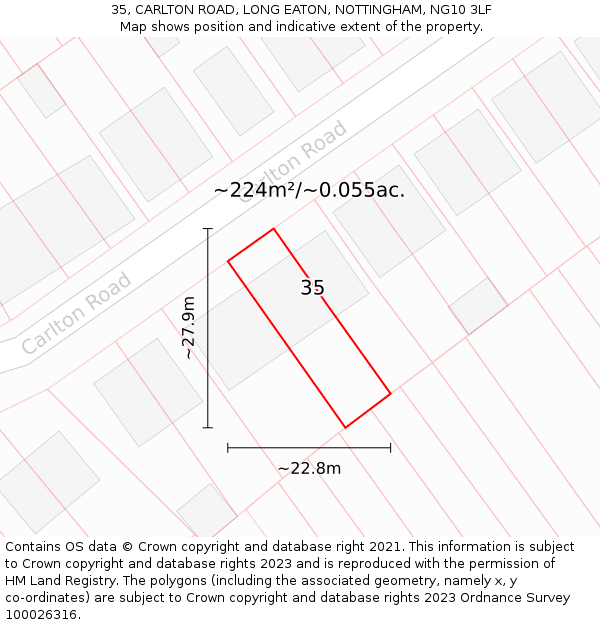 35, CARLTON ROAD, LONG EATON, NOTTINGHAM, NG10 3LF: Plot and title map