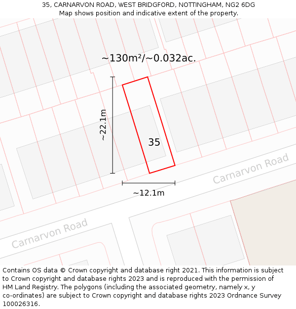 35, CARNARVON ROAD, WEST BRIDGFORD, NOTTINGHAM, NG2 6DG: Plot and title map