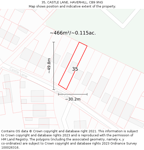 35, CASTLE LANE, HAVERHILL, CB9 9NG: Plot and title map