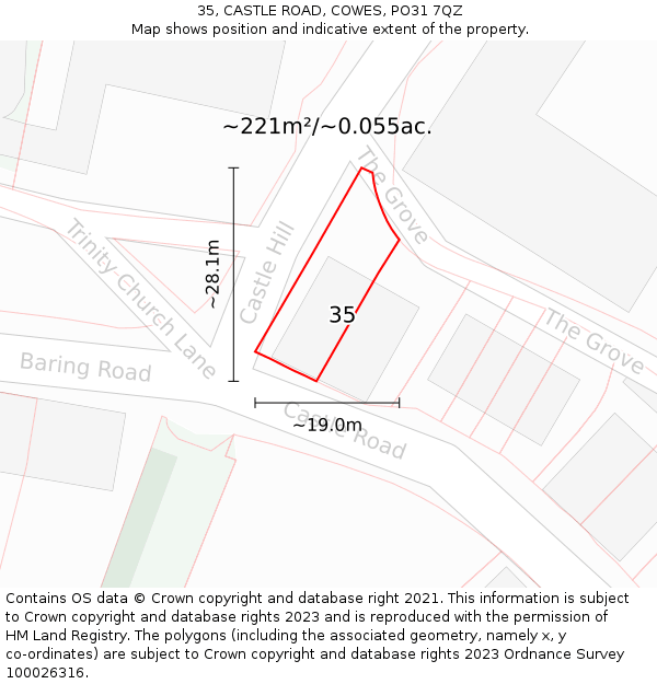 35, CASTLE ROAD, COWES, PO31 7QZ: Plot and title map