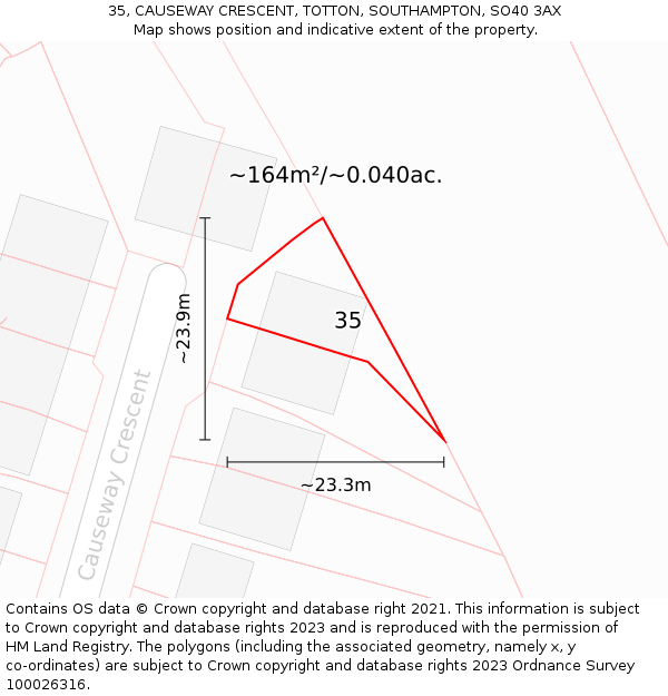 35, CAUSEWAY CRESCENT, TOTTON, SOUTHAMPTON, SO40 3AX: Plot and title map