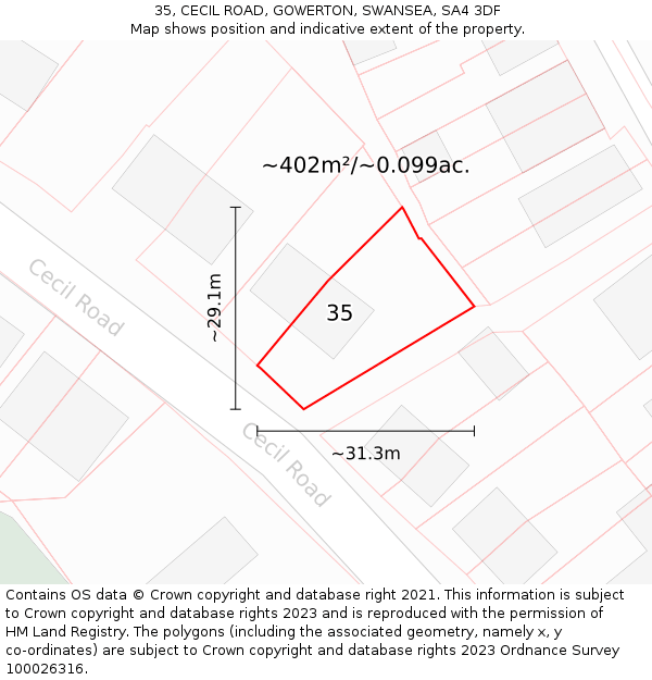 35, CECIL ROAD, GOWERTON, SWANSEA, SA4 3DF: Plot and title map