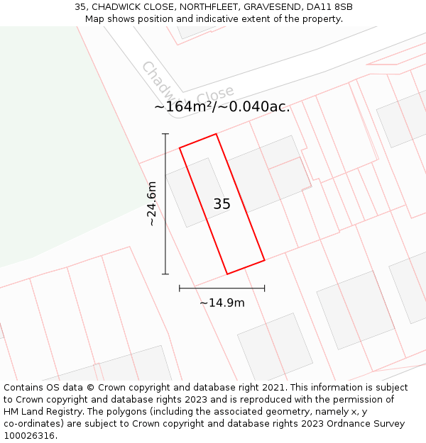 35, CHADWICK CLOSE, NORTHFLEET, GRAVESEND, DA11 8SB: Plot and title map