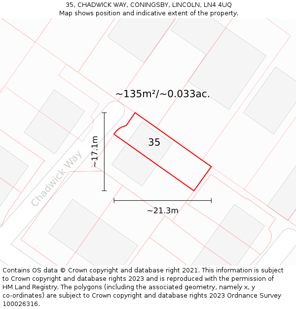 35, CHADWICK WAY, CONINGSBY, LINCOLN, LN4 4UQ: Plot and title map