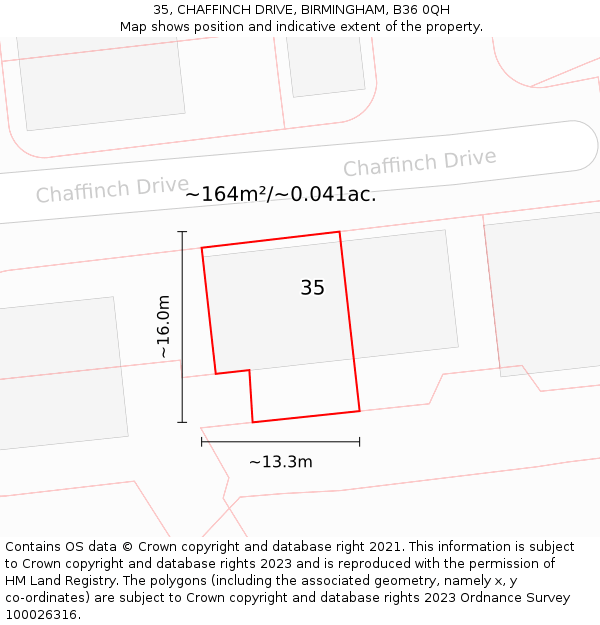 35, CHAFFINCH DRIVE, BIRMINGHAM, B36 0QH: Plot and title map