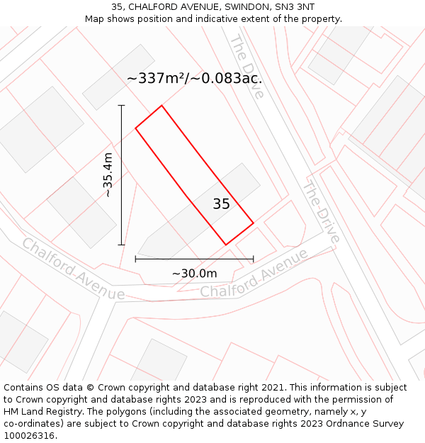 35, CHALFORD AVENUE, SWINDON, SN3 3NT: Plot and title map