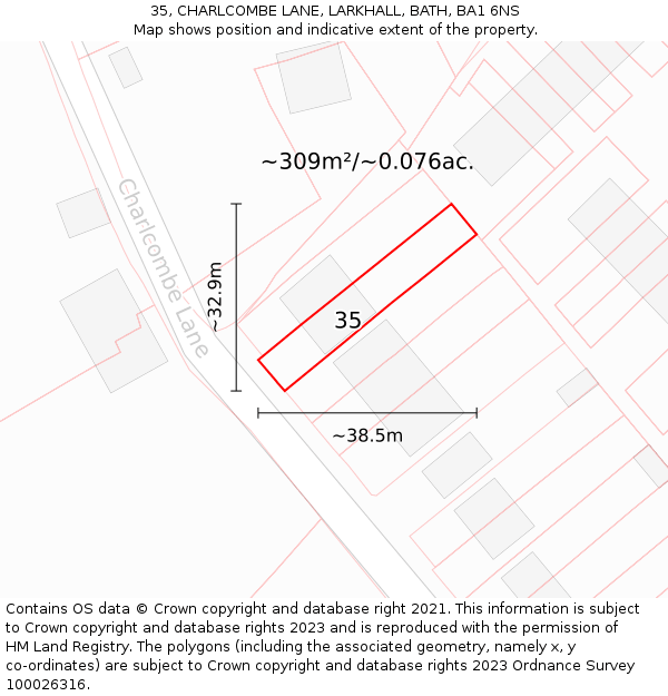 35, CHARLCOMBE LANE, LARKHALL, BATH, BA1 6NS: Plot and title map