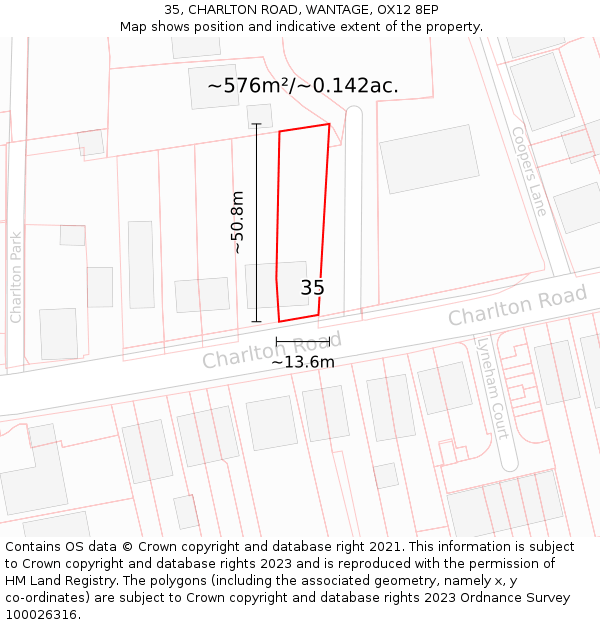 35, CHARLTON ROAD, WANTAGE, OX12 8EP: Plot and title map