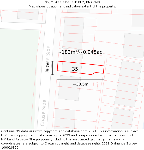 35, CHASE SIDE, ENFIELD, EN2 6NB: Plot and title map