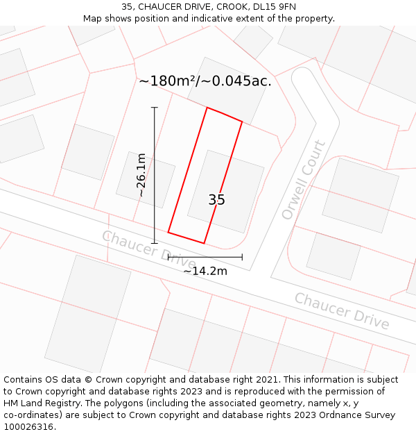 35, CHAUCER DRIVE, CROOK, DL15 9FN: Plot and title map