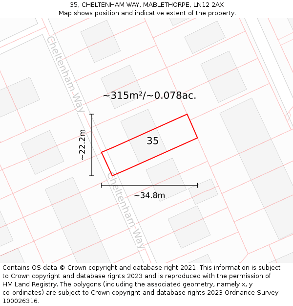 35, CHELTENHAM WAY, MABLETHORPE, LN12 2AX: Plot and title map