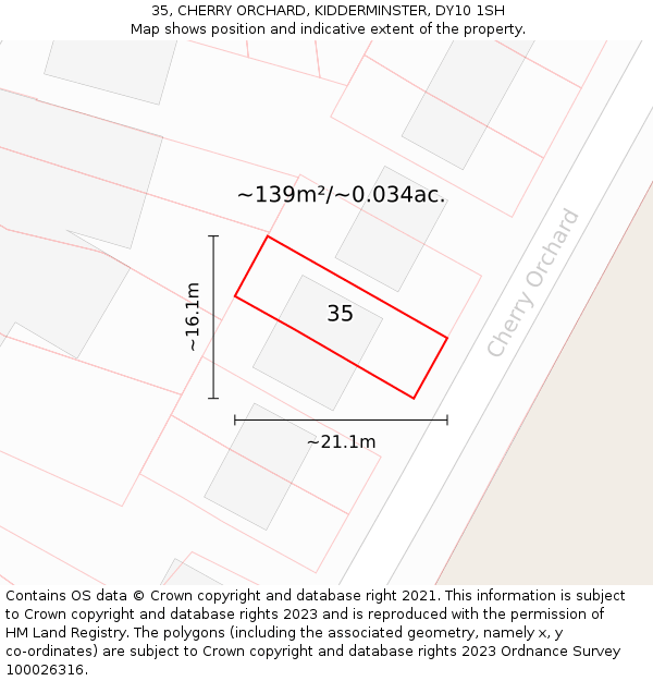35, CHERRY ORCHARD, KIDDERMINSTER, DY10 1SH: Plot and title map
