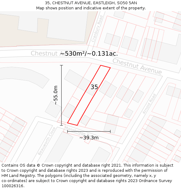 35, CHESTNUT AVENUE, EASTLEIGH, SO50 5AN: Plot and title map