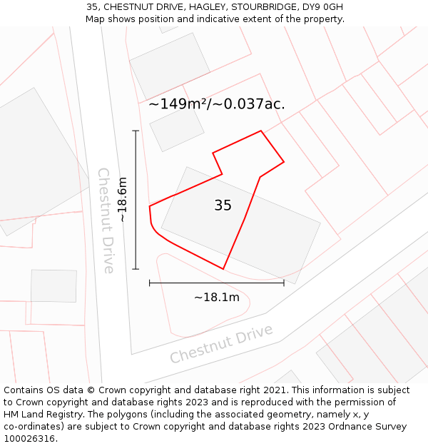 35, CHESTNUT DRIVE, HAGLEY, STOURBRIDGE, DY9 0GH: Plot and title map