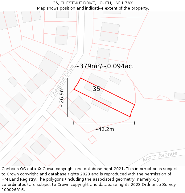 35, CHESTNUT DRIVE, LOUTH, LN11 7AX: Plot and title map