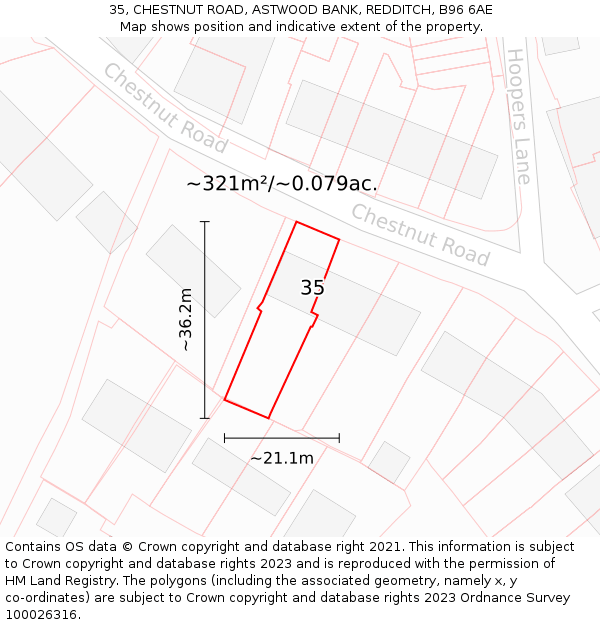 35, CHESTNUT ROAD, ASTWOOD BANK, REDDITCH, B96 6AE: Plot and title map