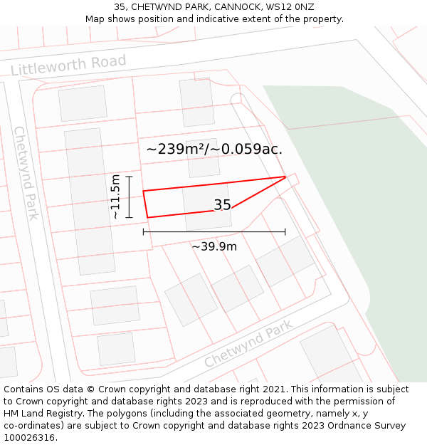 35, CHETWYND PARK, CANNOCK, WS12 0NZ: Plot and title map