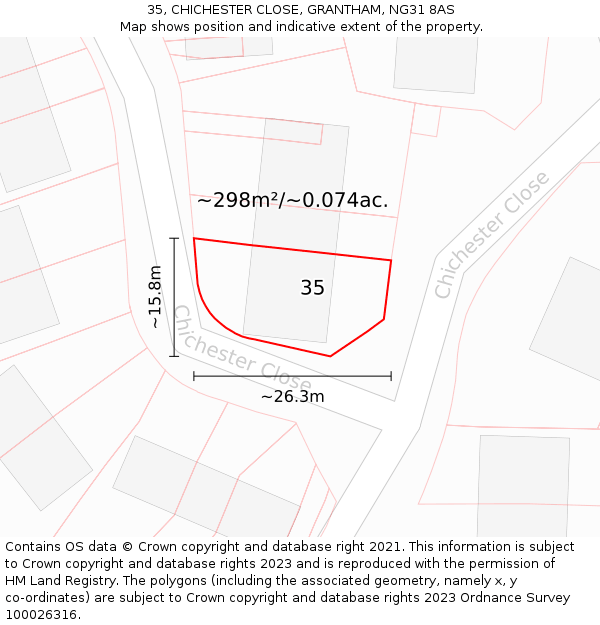 35, CHICHESTER CLOSE, GRANTHAM, NG31 8AS: Plot and title map