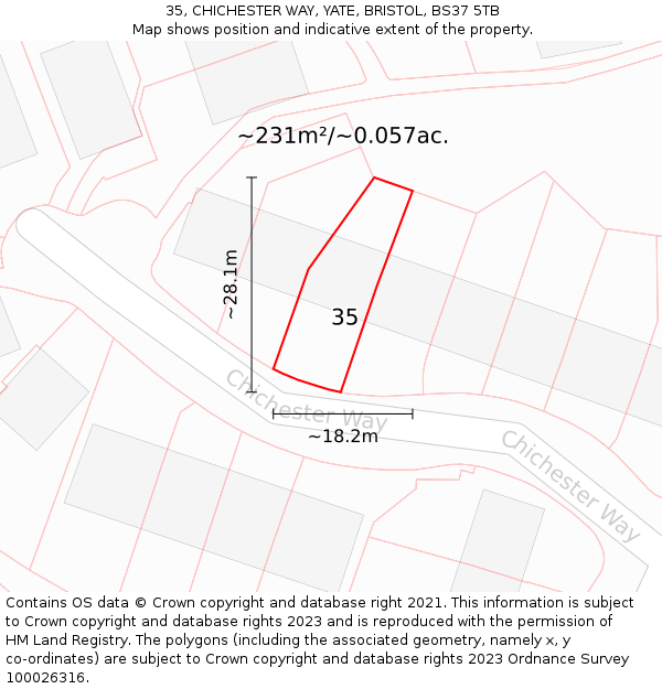 35, CHICHESTER WAY, YATE, BRISTOL, BS37 5TB: Plot and title map