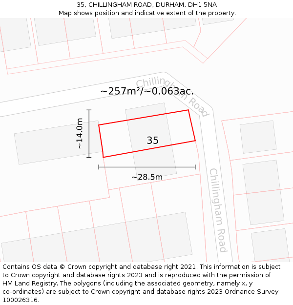 35, CHILLINGHAM ROAD, DURHAM, DH1 5NA: Plot and title map