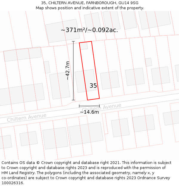 35, CHILTERN AVENUE, FARNBOROUGH, GU14 9SG: Plot and title map