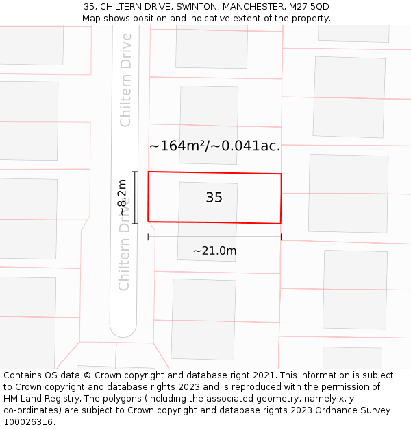 35, CHILTERN DRIVE, SWINTON, MANCHESTER, M27 5QD: Plot and title map