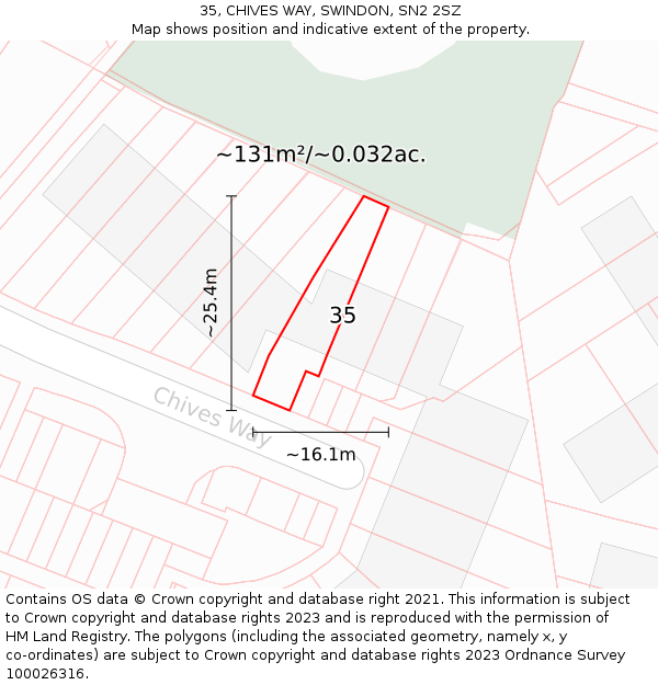 35, CHIVES WAY, SWINDON, SN2 2SZ: Plot and title map