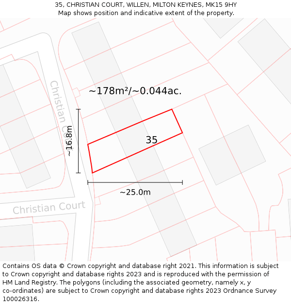 35, CHRISTIAN COURT, WILLEN, MILTON KEYNES, MK15 9HY: Plot and title map