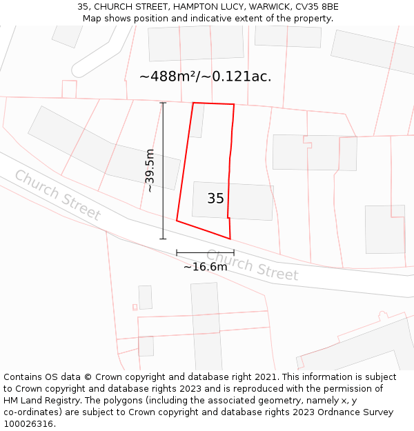 35, CHURCH STREET, HAMPTON LUCY, WARWICK, CV35 8BE: Plot and title map