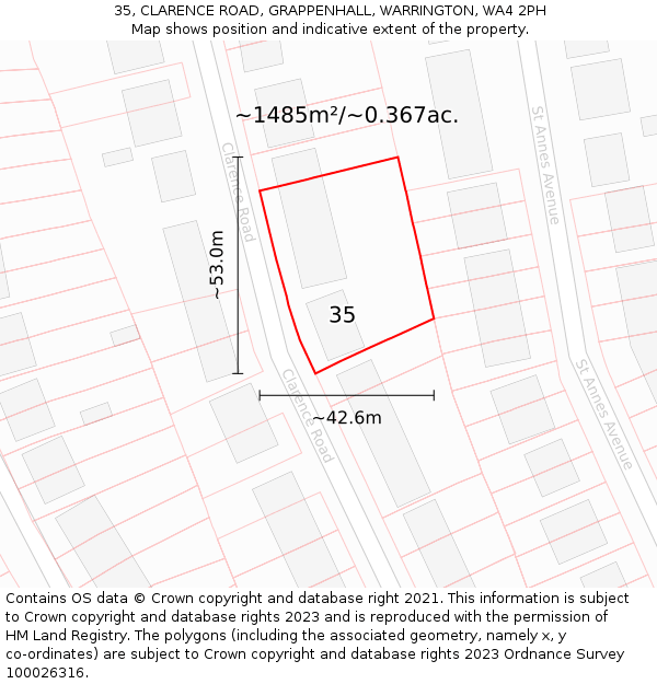 35, CLARENCE ROAD, GRAPPENHALL, WARRINGTON, WA4 2PH: Plot and title map