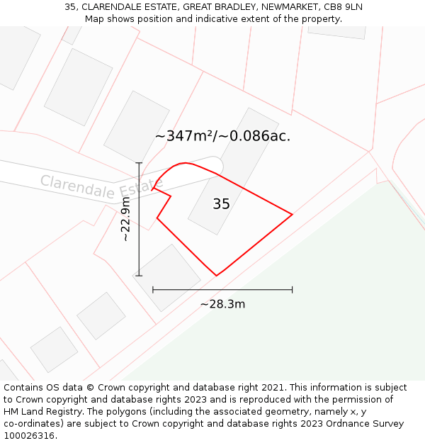 35, CLARENDALE ESTATE, GREAT BRADLEY, NEWMARKET, CB8 9LN: Plot and title map