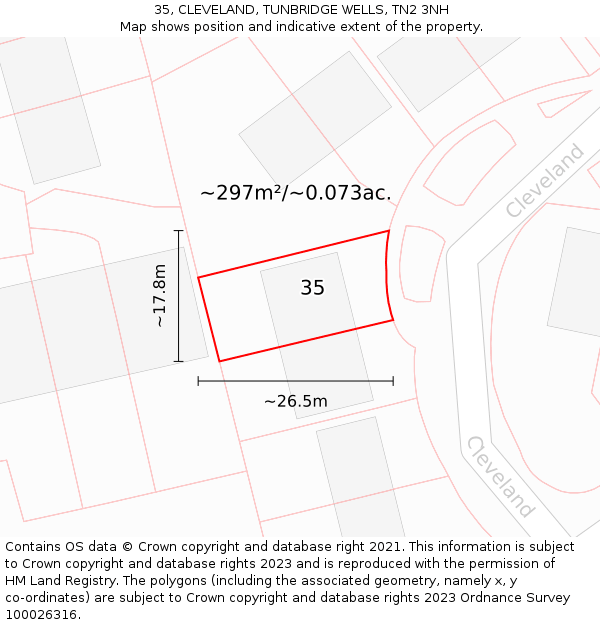 35, CLEVELAND, TUNBRIDGE WELLS, TN2 3NH: Plot and title map