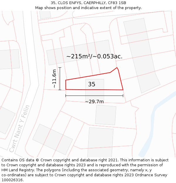 35, CLOS ENFYS, CAERPHILLY, CF83 1SB: Plot and title map