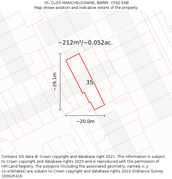 35, CLOS MANCHELDOWNE, BARRY, CF62 5AB: Plot and title map