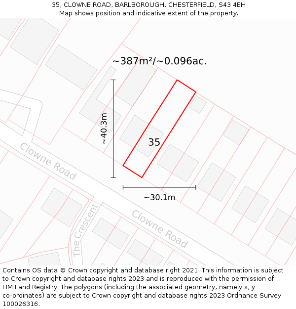 35, CLOWNE ROAD, BARLBOROUGH, CHESTERFIELD, S43 4EH: Plot and title map