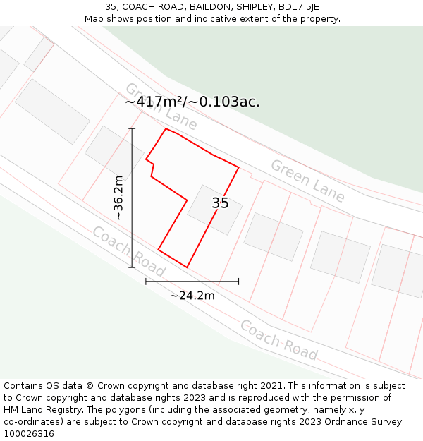 35, COACH ROAD, BAILDON, SHIPLEY, BD17 5JE: Plot and title map