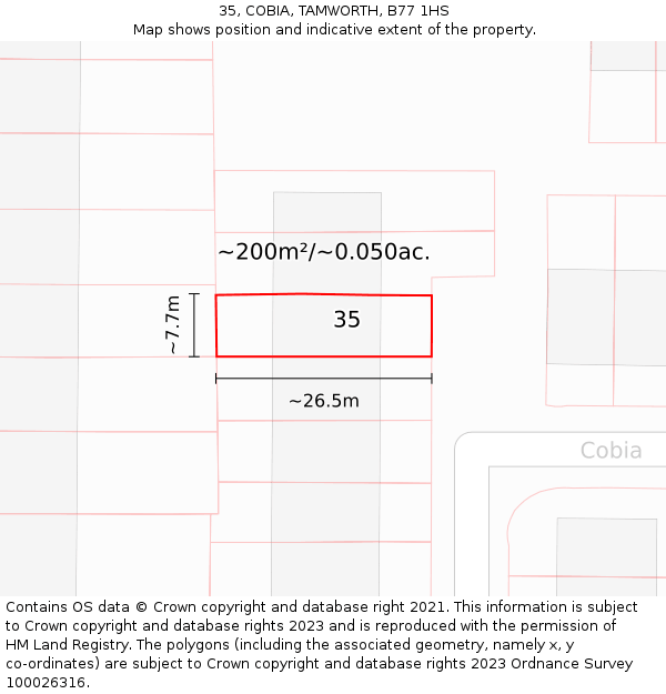 35, COBIA, TAMWORTH, B77 1HS: Plot and title map