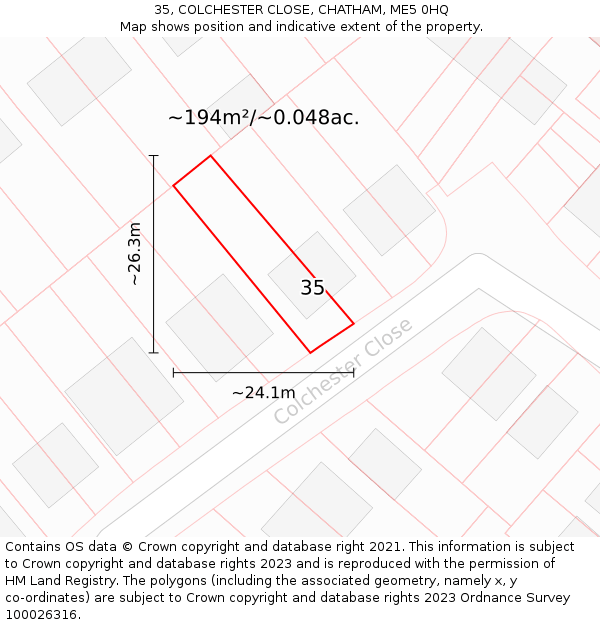 35, COLCHESTER CLOSE, CHATHAM, ME5 0HQ: Plot and title map