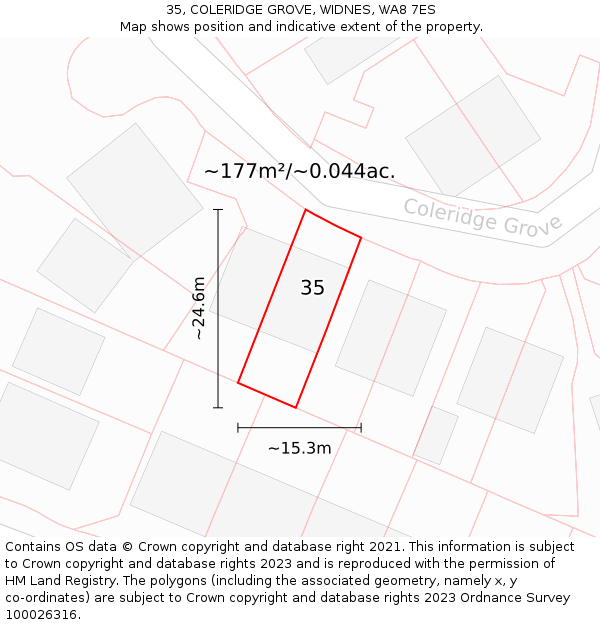 35, COLERIDGE GROVE, WIDNES, WA8 7ES: Plot and title map