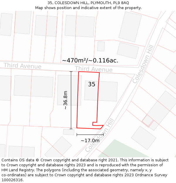 35, COLESDOWN HILL, PLYMOUTH, PL9 8AQ: Plot and title map