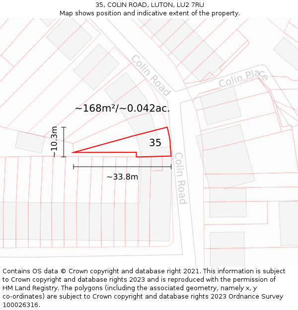 35, COLIN ROAD, LUTON, LU2 7RU: Plot and title map