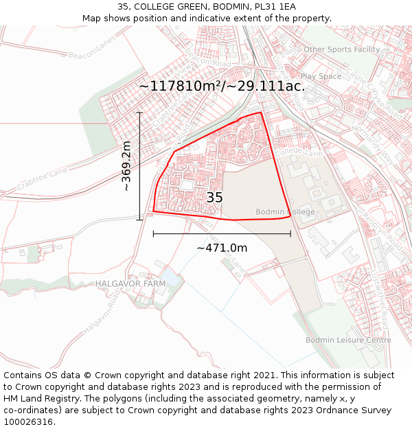 35, COLLEGE GREEN, BODMIN, PL31 1EA: Plot and title map